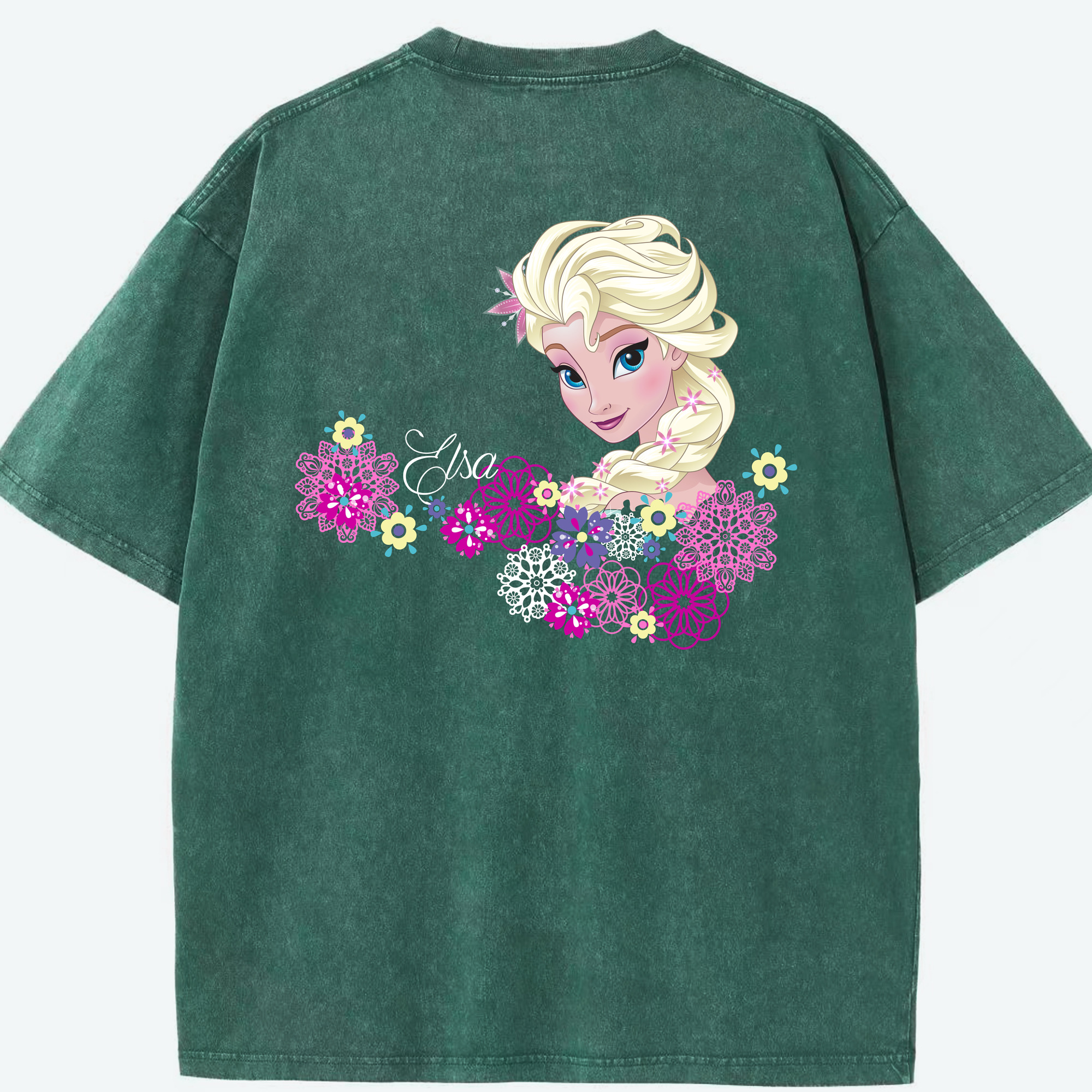 （画像用） アナと雪の女王 アンナ エルサ Frozen Anna Elsa 綿100% ヴィンテージ風 半袖Tシャツ（背面プリント）